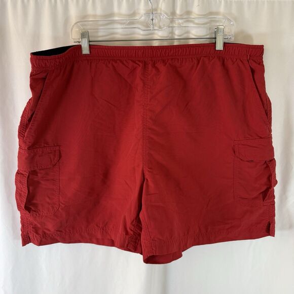 LL Bean Swim Trunks Men 42 Red Pull On Drawstring Cargo Pockets Mesh Lined 6" In - Picture 1 of 8